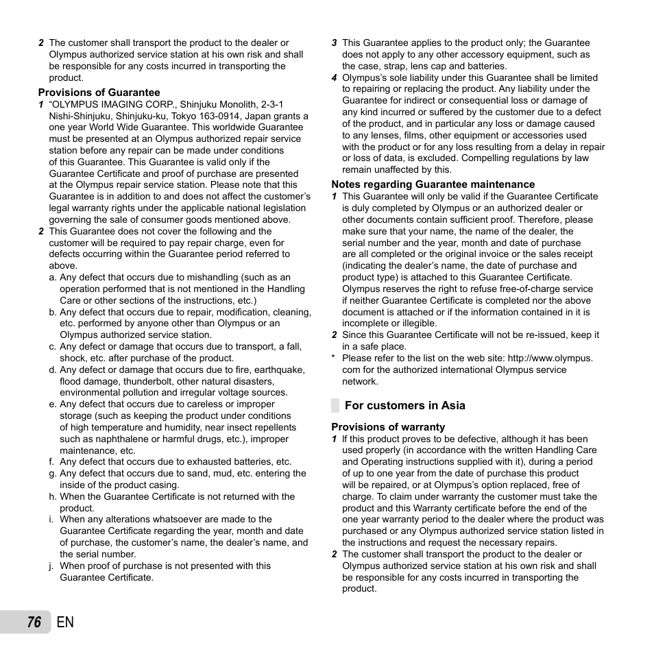 76 en | Olympus SZ-31MR iHS User Manual | Page 76 / 82