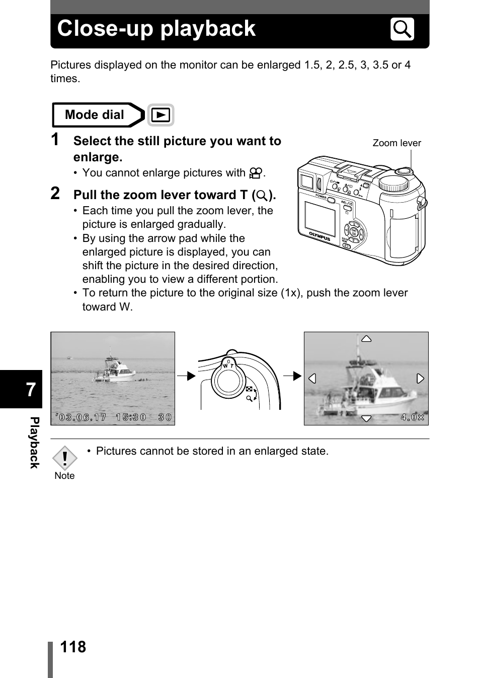 Close-up playback | Olympus C-750 Ultra Zoom User Manual | Page 119 / 238