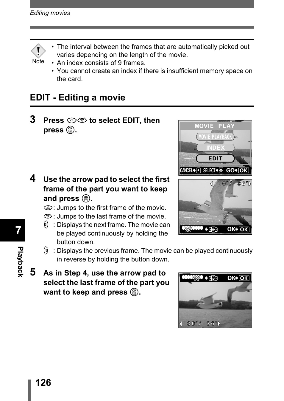 Edit - editing a movie, P.126 | Olympus C-750 Ultra Zoom User Manual | Page 127 / 238