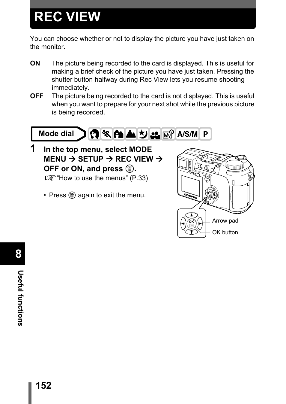 Rec view, P.152, G“rec view” (p.152) | Olympus C-750 Ultra Zoom User Manual | Page 153 / 238