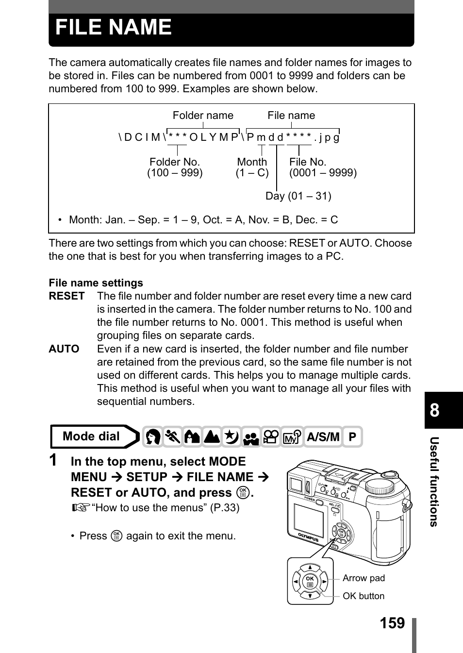 File name, P.159 | Olympus C-750 Ultra Zoom User Manual | Page 160 / 238