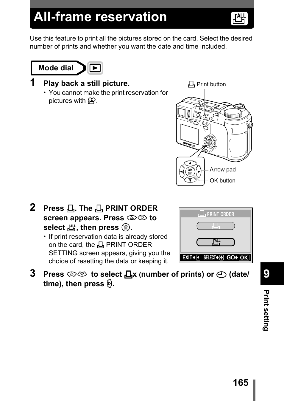 All-frame reservation, P.165 | Olympus C-750 Ultra Zoom User Manual | Page 166 / 238