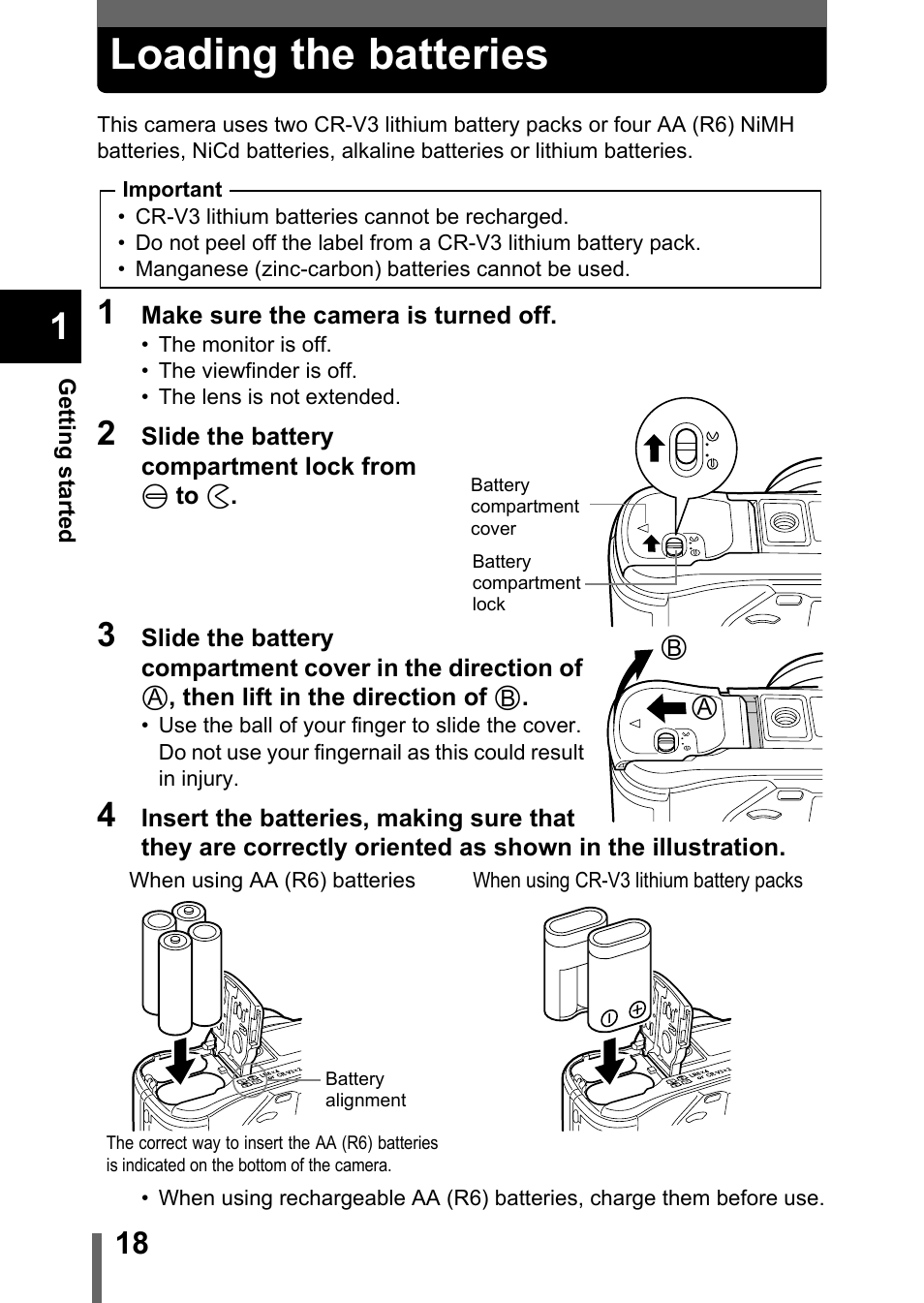Loading the batteries, P.18 | Olympus C-750 Ultra Zoom User Manual | Page 19 / 238