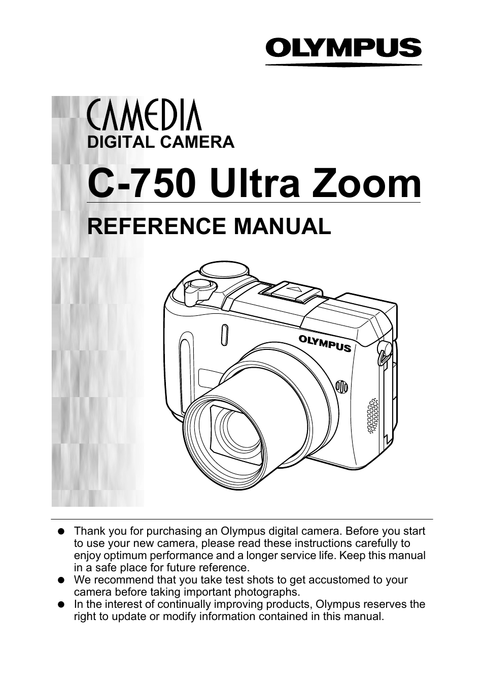 Camera operation manual, C-750 ultra zoom, Reference manual | Digital camera | Olympus C-750 Ultra Zoom User Manual | Page 2 / 238