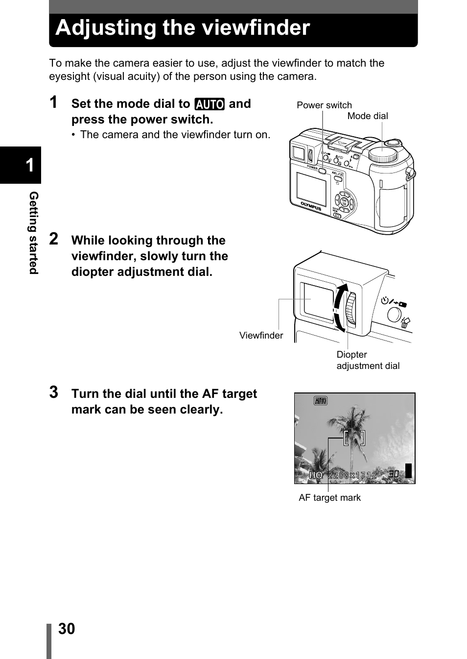 Adjusting the viewfinder, P.30 | Olympus C-750 Ultra Zoom User Manual | Page 31 / 238