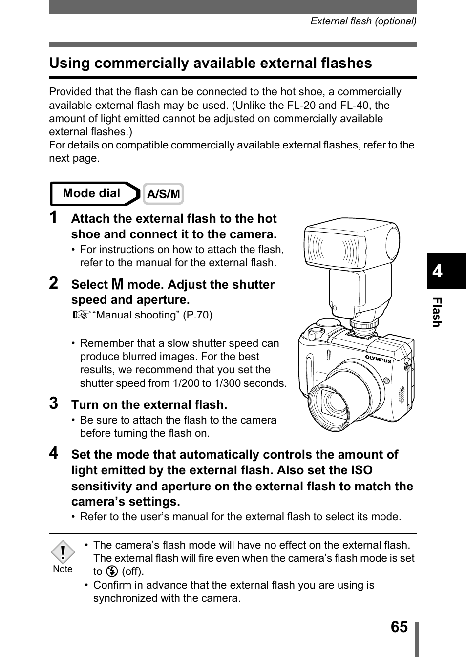 Using commercially available external flashes | Olympus C-750 Ultra Zoom User Manual | Page 66 / 238