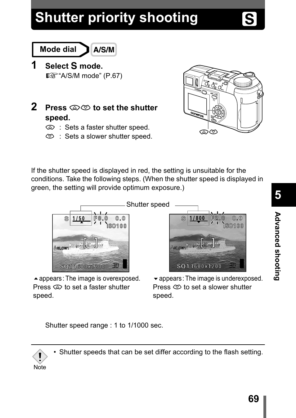 Shutter priority shooting, P.69 | Olympus C-750 Ultra Zoom User Manual | Page 70 / 238