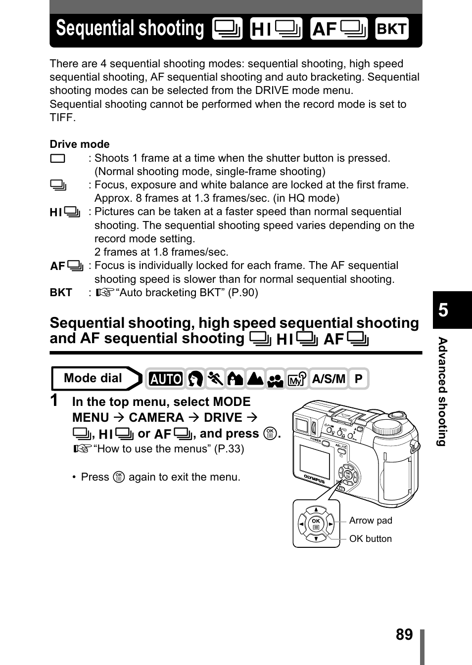 Sequential shooting, And af sequential shooting, P.89 | Olympus C-750 Ultra Zoom User Manual | Page 90 / 238