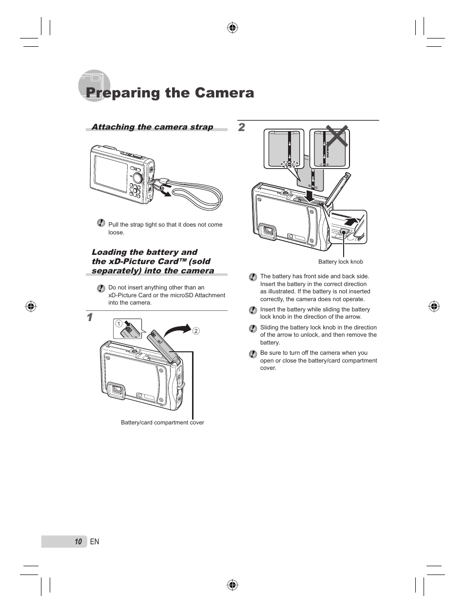 Preparing the camera | Olympus STYLUS TOUGH-8000 User Manual | Page 10 / 86