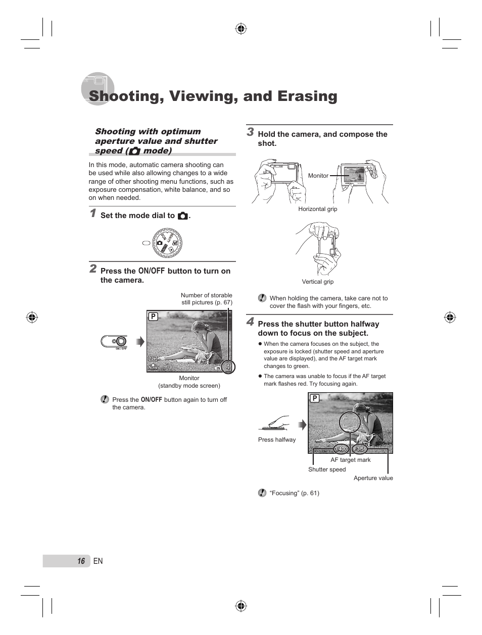 Shooting, viewing, and erasing | Olympus STYLUS TOUGH-8000 User Manual | Page 16 / 86