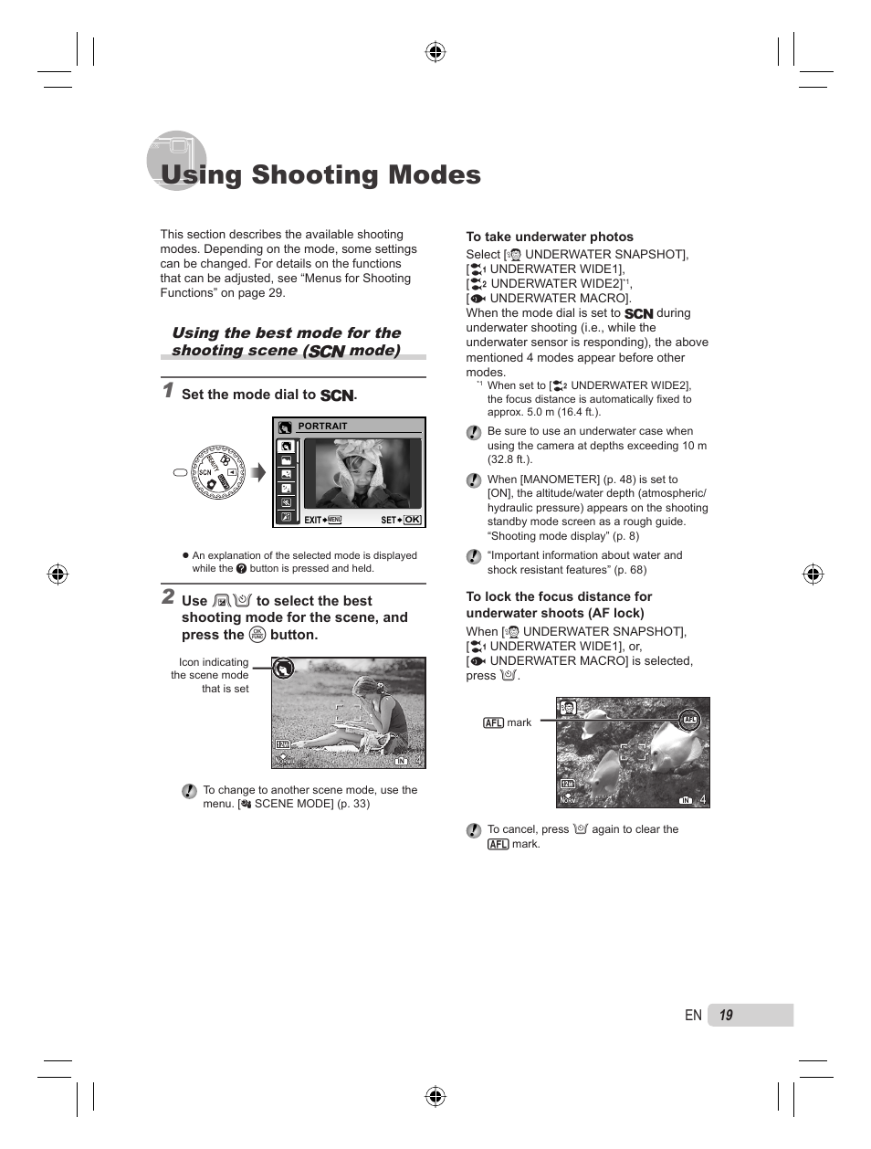 Using shooting modes, 19 en | Olympus STYLUS TOUGH-8000 User Manual | Page 19 / 86