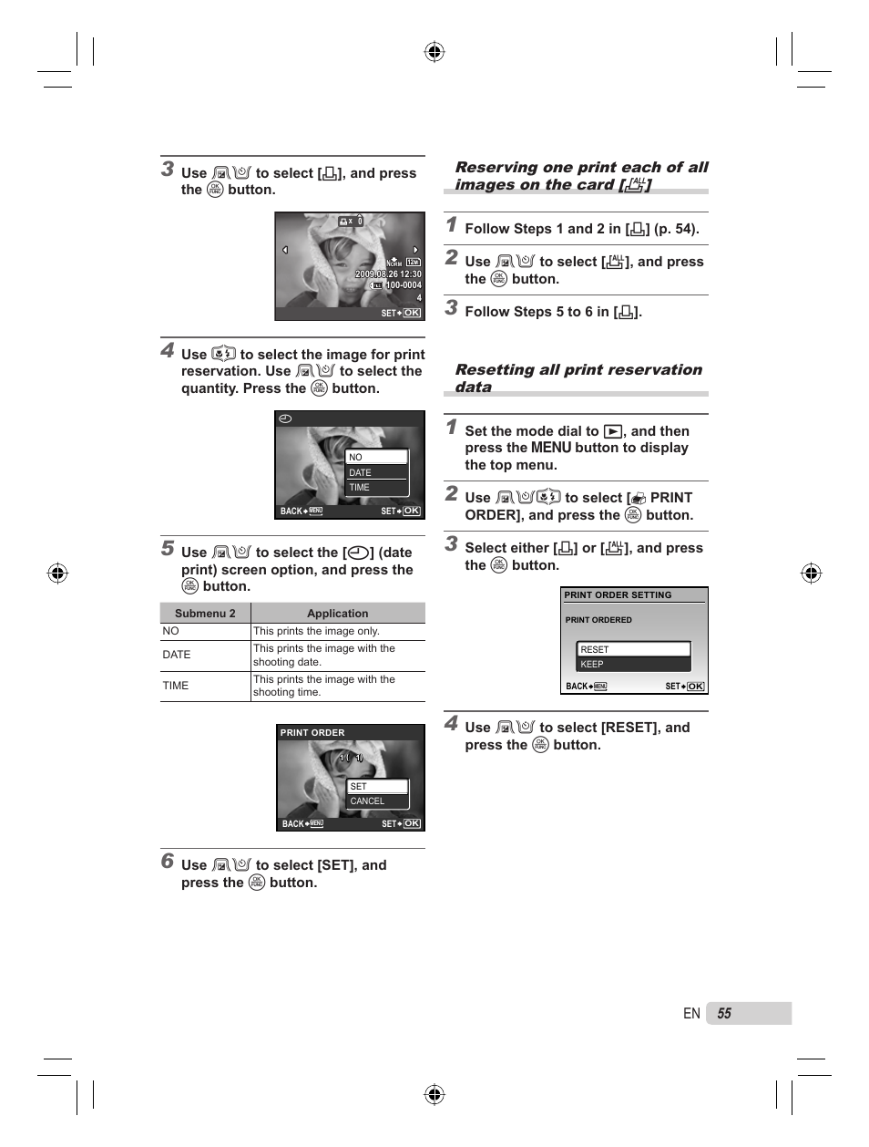 Resetting all print reservation data | Olympus STYLUS TOUGH-8000 User Manual | Page 55 / 86