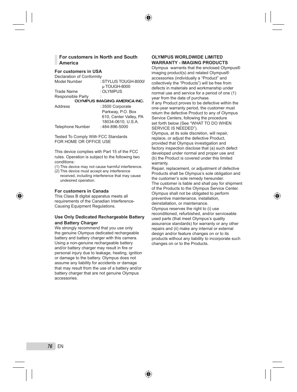 Olympus STYLUS TOUGH-8000 User Manual | Page 76 / 86
