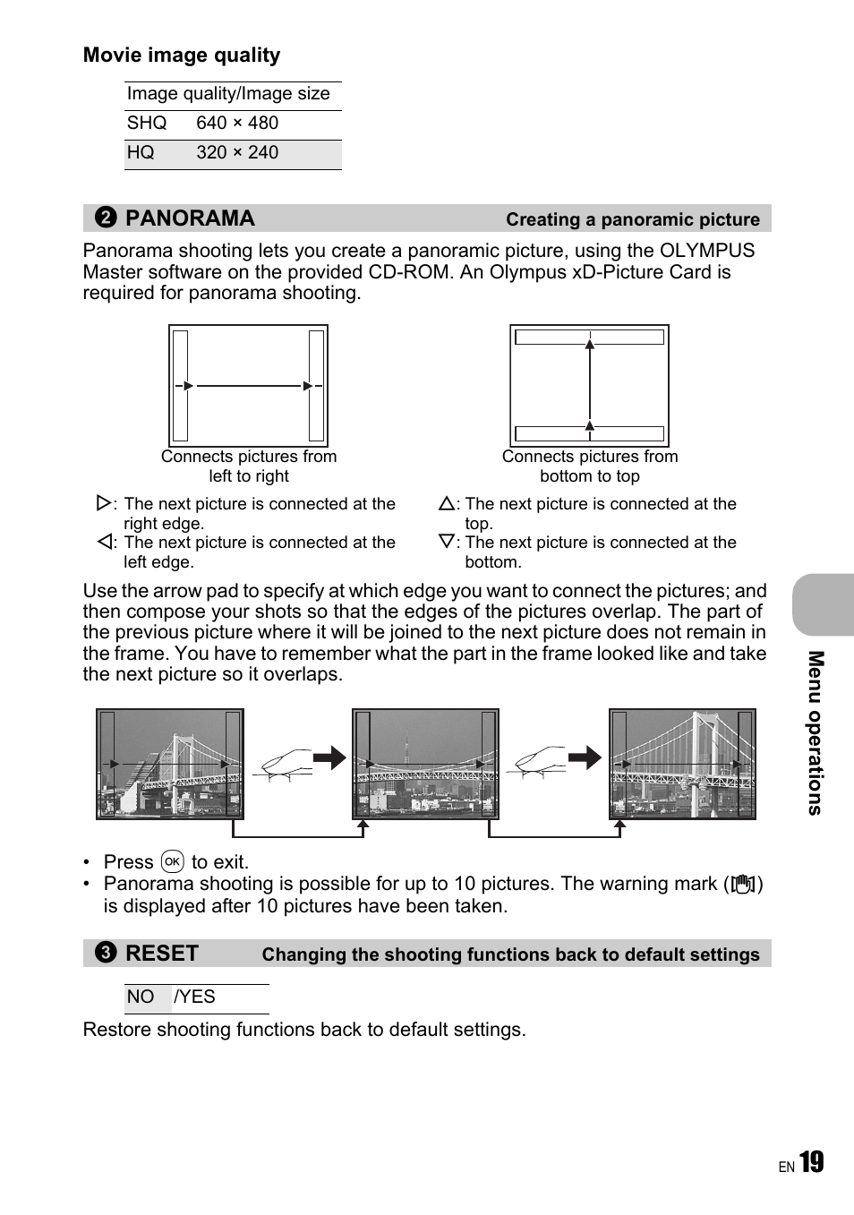 Creating a panoramic picture | Olympus FE-240 User Manual | Page 19 / 75