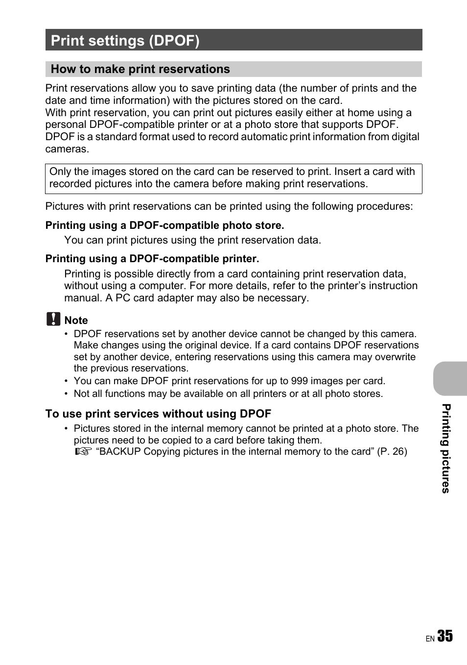 Print settings (dpof), How to make print reservations | Olympus FE-240 User Manual | Page 35 / 75