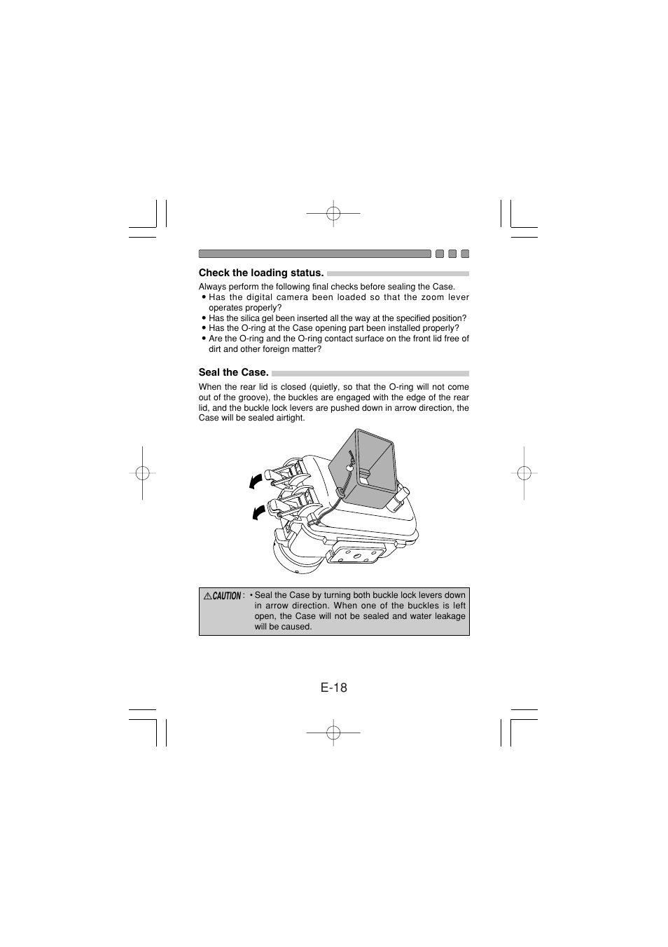 Check the loading status, Seal the case, E-18 | Olympus PT-024 User Manual | Page 19 / 37