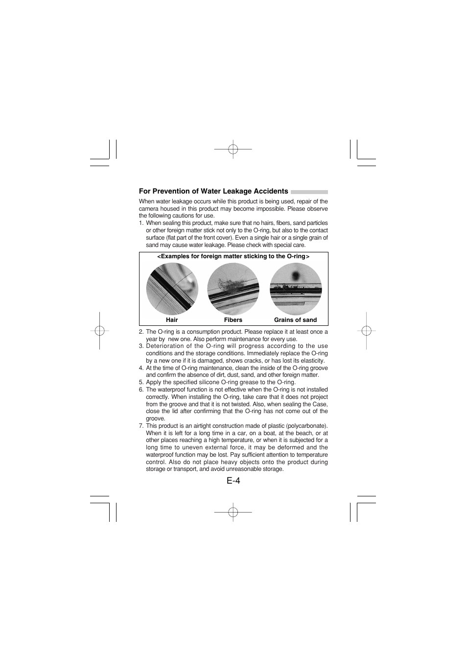 For prevention of water leakage accidents | Olympus PT-024 User Manual | Page 5 / 37