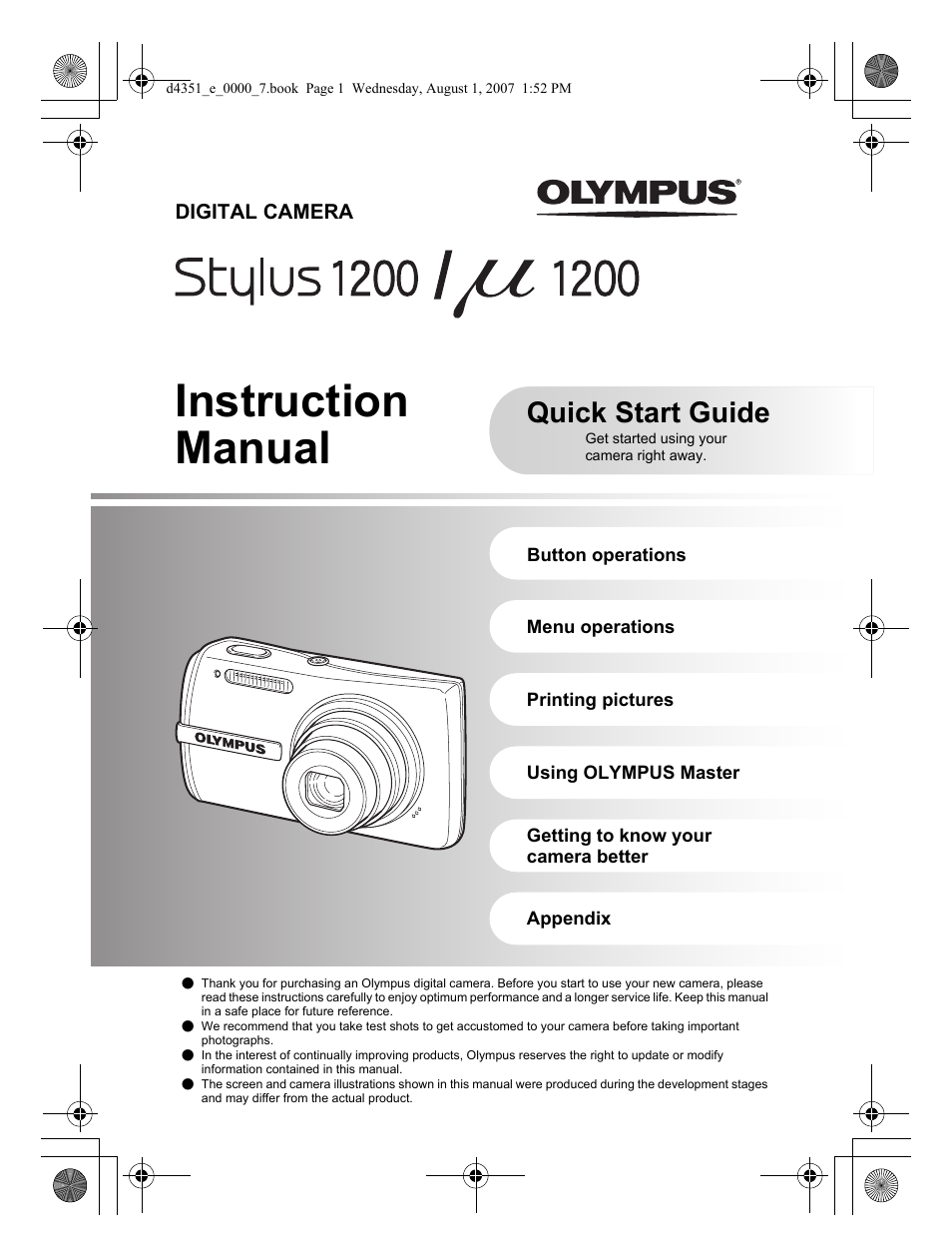 Olympus STYLUS 1200 User Manual | 84 pages