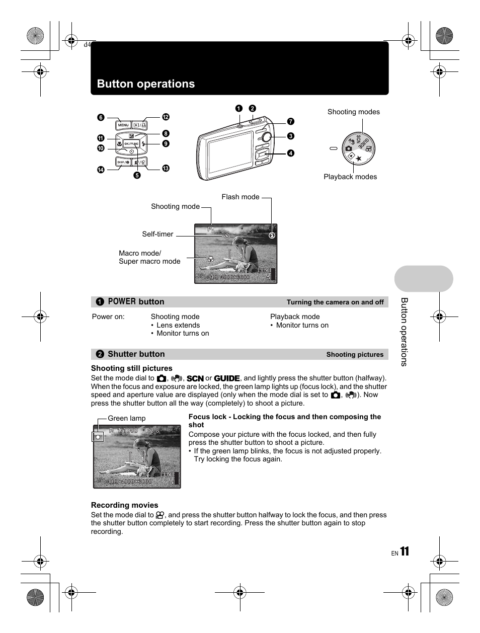 Button operations | Olympus STYLUS 1200 User Manual | Page 11 / 84