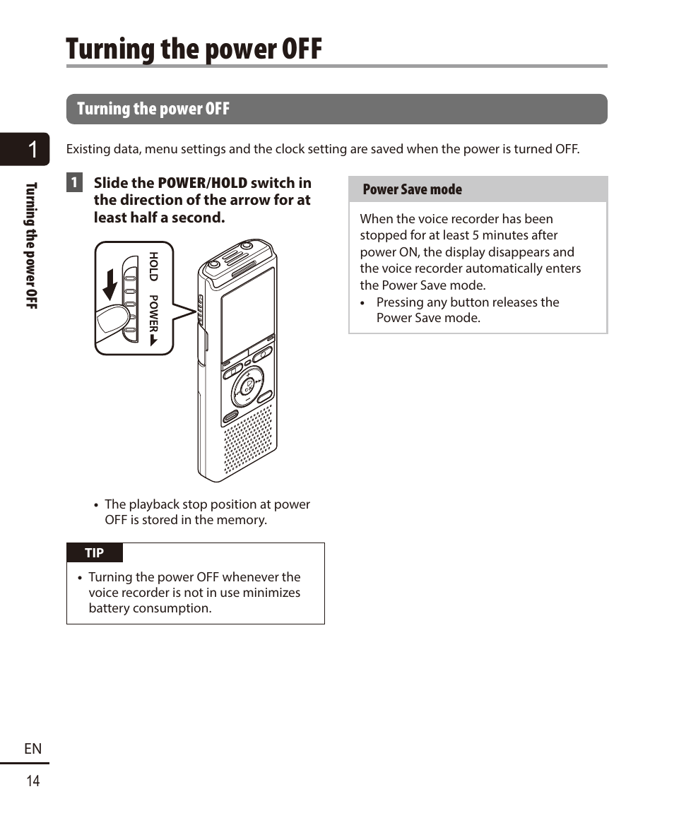 Turning the power off | Olympus VN-722PC User Manual | Page 14 / 67