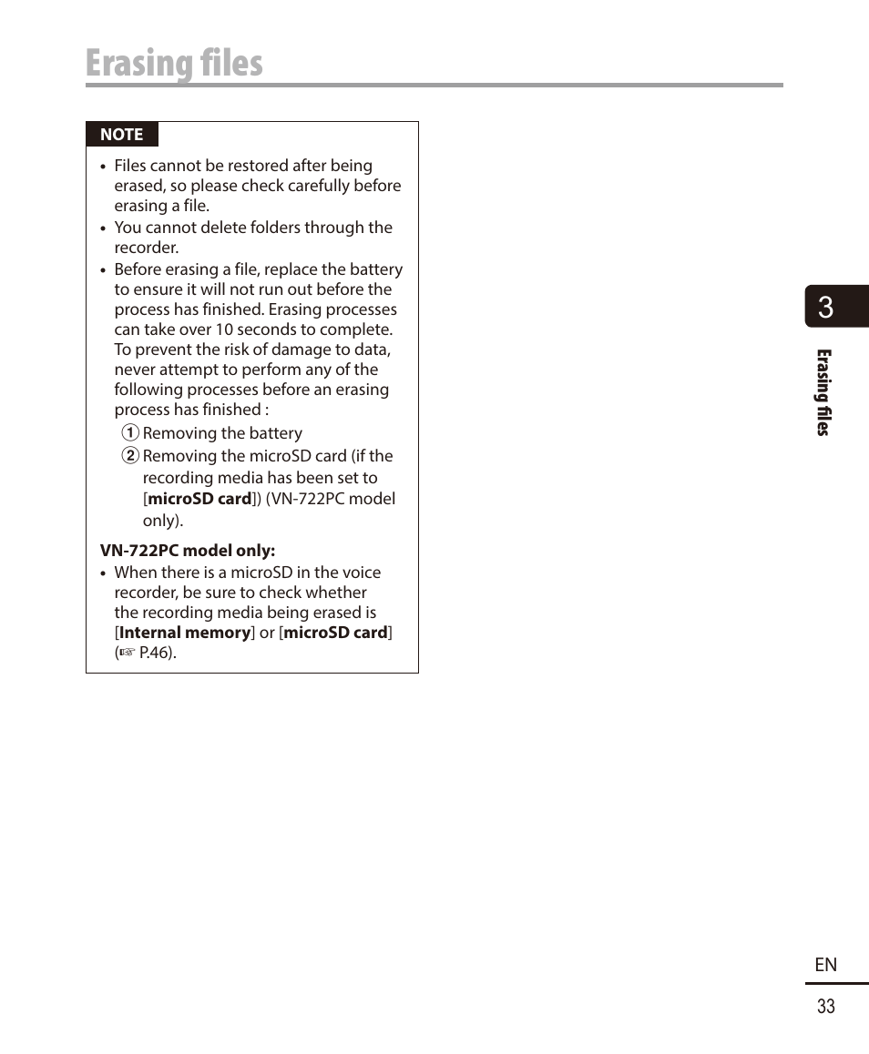 Erasing files | Olympus VN-722PC User Manual | Page 33 / 67