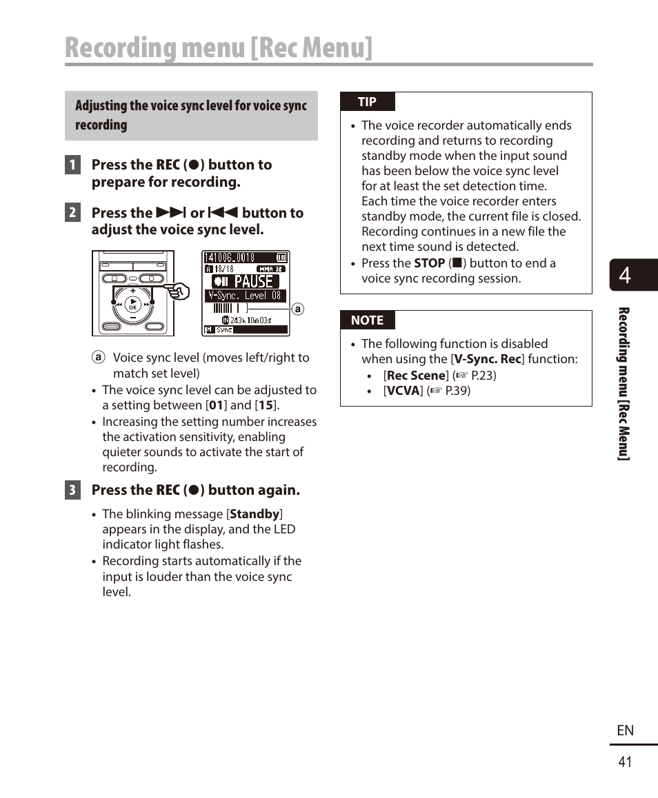 Recording menu [rec menu | Olympus VN-722PC User Manual | Page 41 / 67
