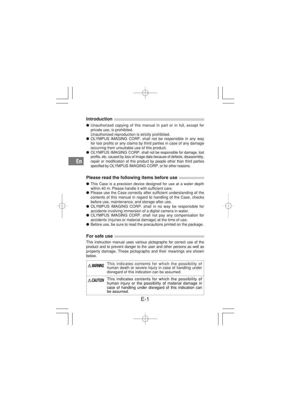 Introduction, Please read the following items before use, For safe use | Olympus PT-029 User Manual | Page 2 / 40