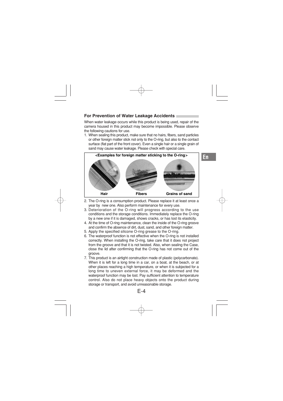 For prevention of water leakage accidents | Olympus PT-029 User Manual | Page 5 / 40