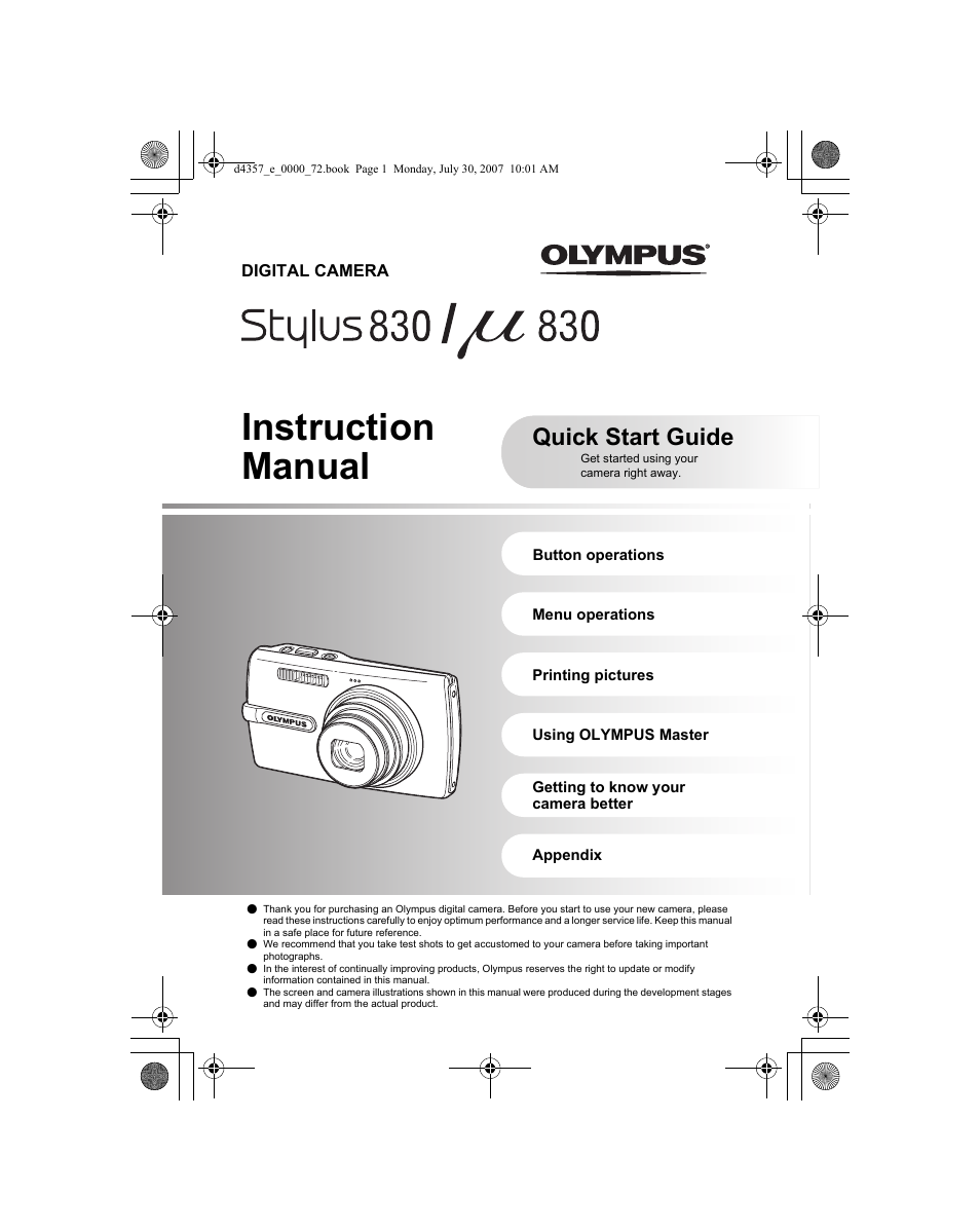 Olympus STYLUS 830 User Manual | 84 pages