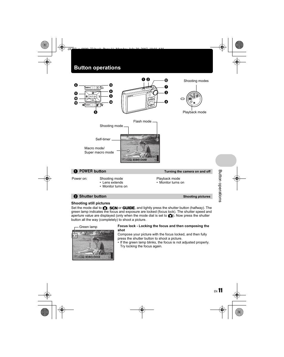 Button operations | Olympus STYLUS 830 User Manual | Page 11 / 84