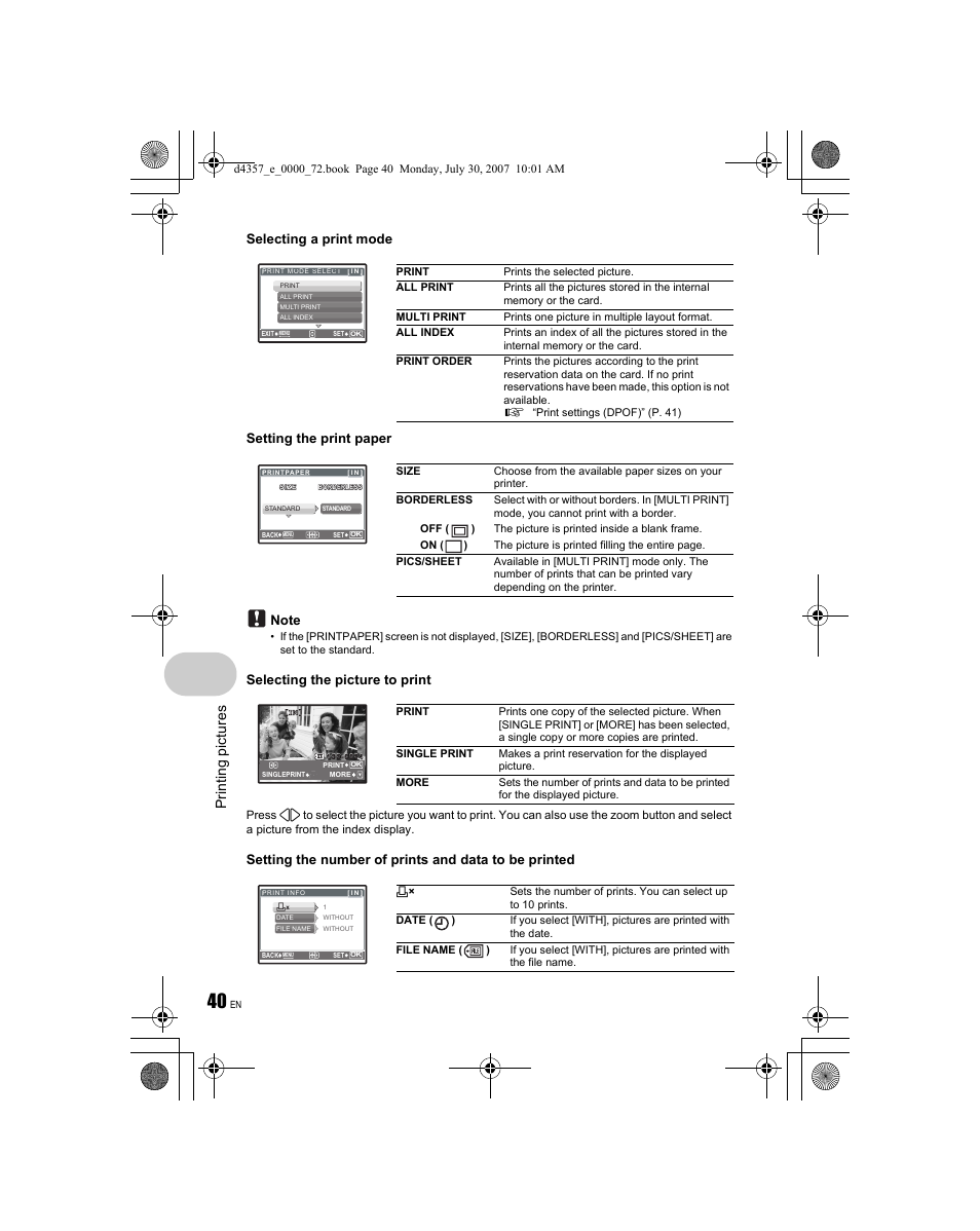 Print in g pic tures | Olympus STYLUS 830 User Manual | Page 40 / 84