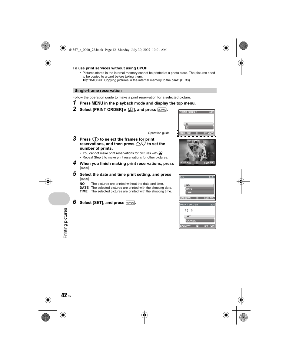 Print in g pic tures | Olympus STYLUS 830 User Manual | Page 42 / 84