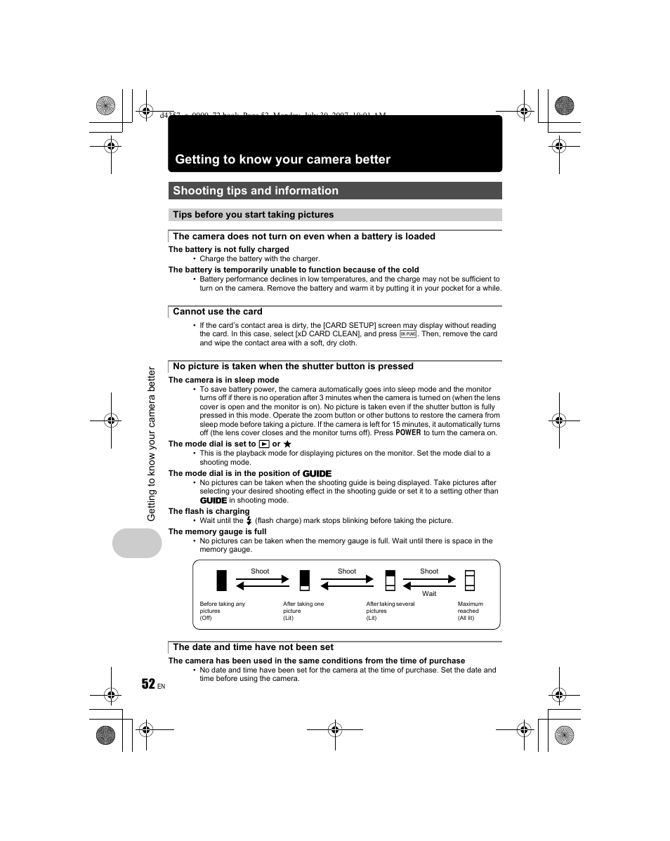 Ab c d, Getting to know your camera better, Shooting tips and information | Olympus STYLUS 830 User Manual | Page 52 / 84