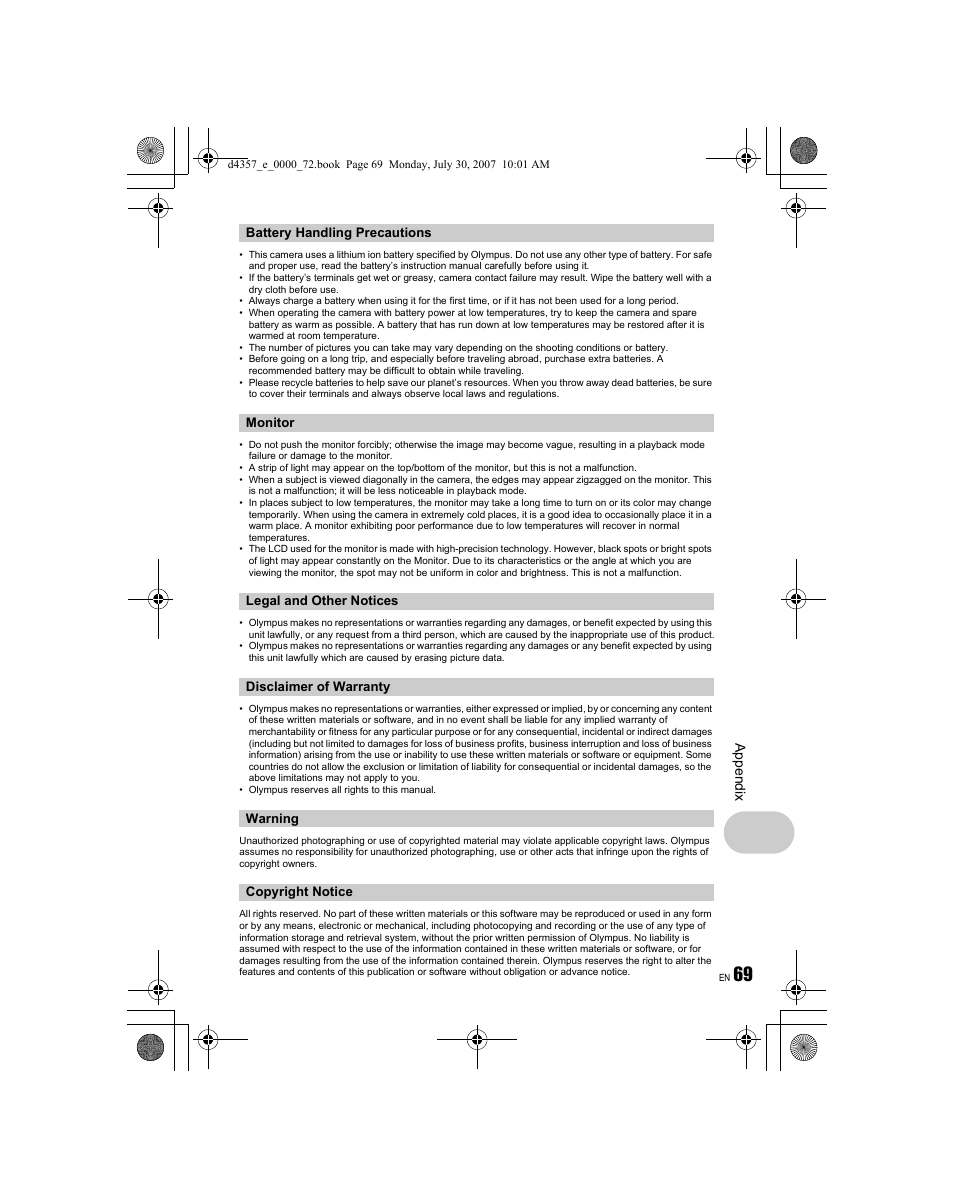 Appe ndi x | Olympus STYLUS 830 User Manual | Page 69 / 84