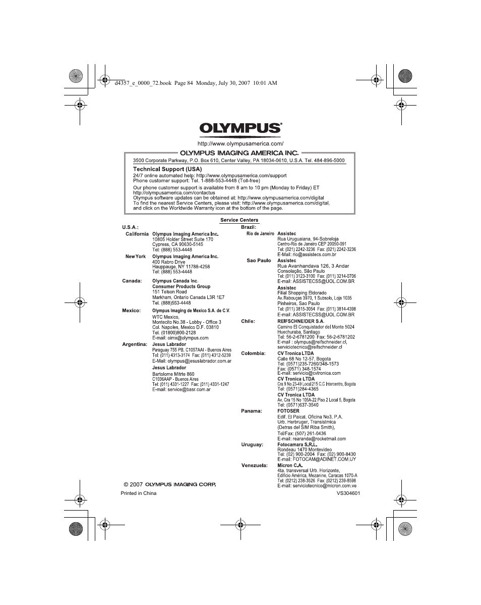 Olympus STYLUS 830 User Manual | Page 84 / 84