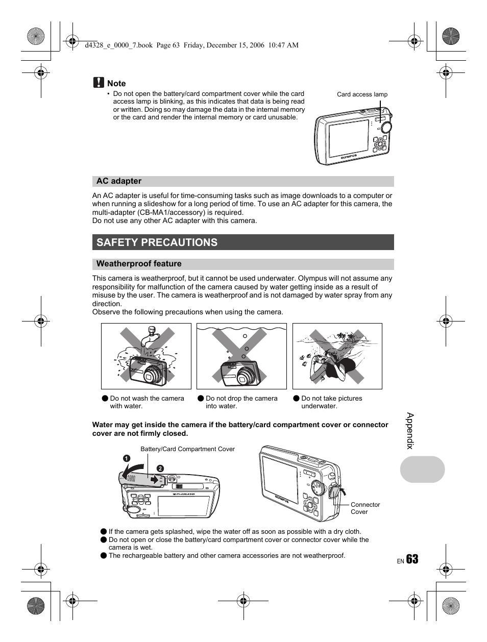 Safety precautions | Olympus Stylus 760 User Manual | Page 63 / 84