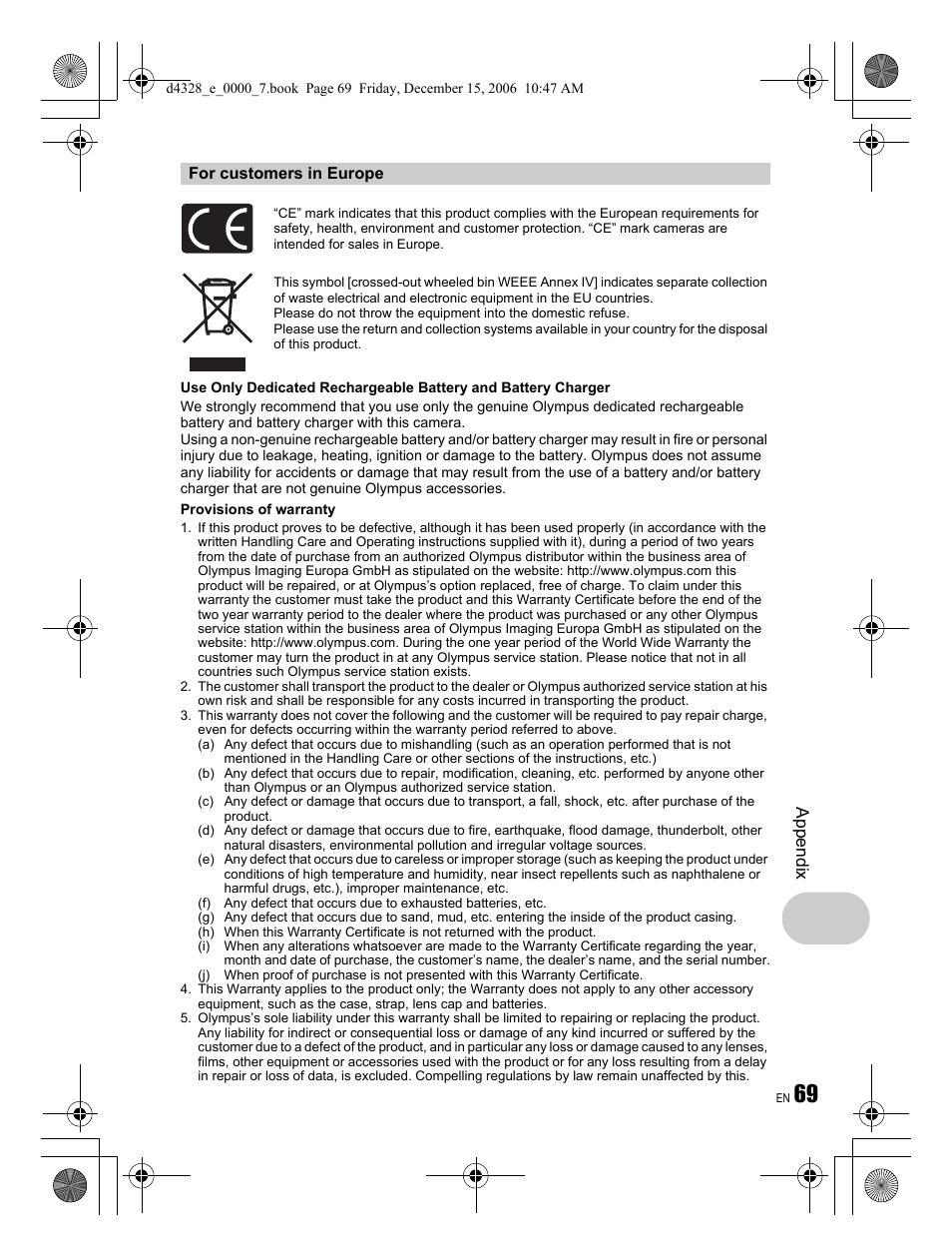 Appendix | Olympus Stylus 760 User Manual | Page 69 / 84