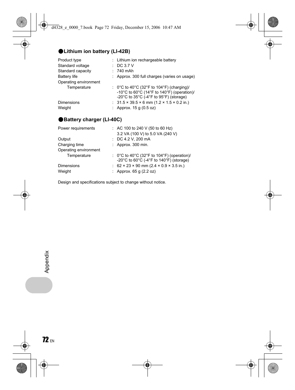 Appendix | Olympus Stylus 760 User Manual | Page 72 / 84