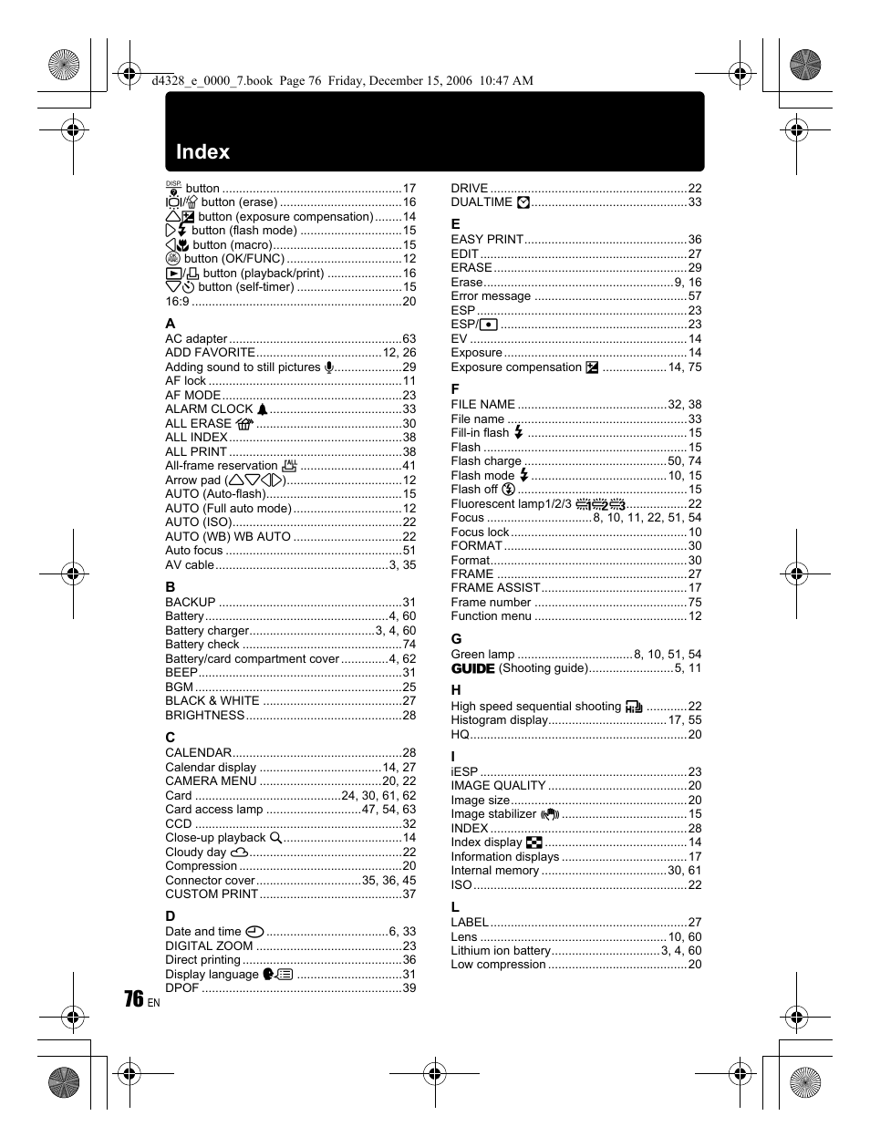 Index | Olympus Stylus 760 User Manual | Page 76 / 84