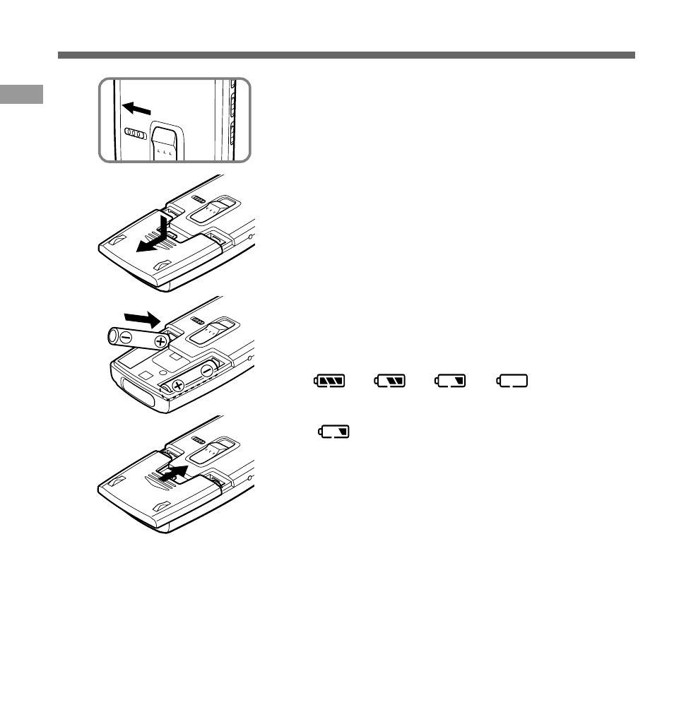 Inserting batteries | Olympus DM-1 Digital Voice Recorder User Manual | Page 10 / 64