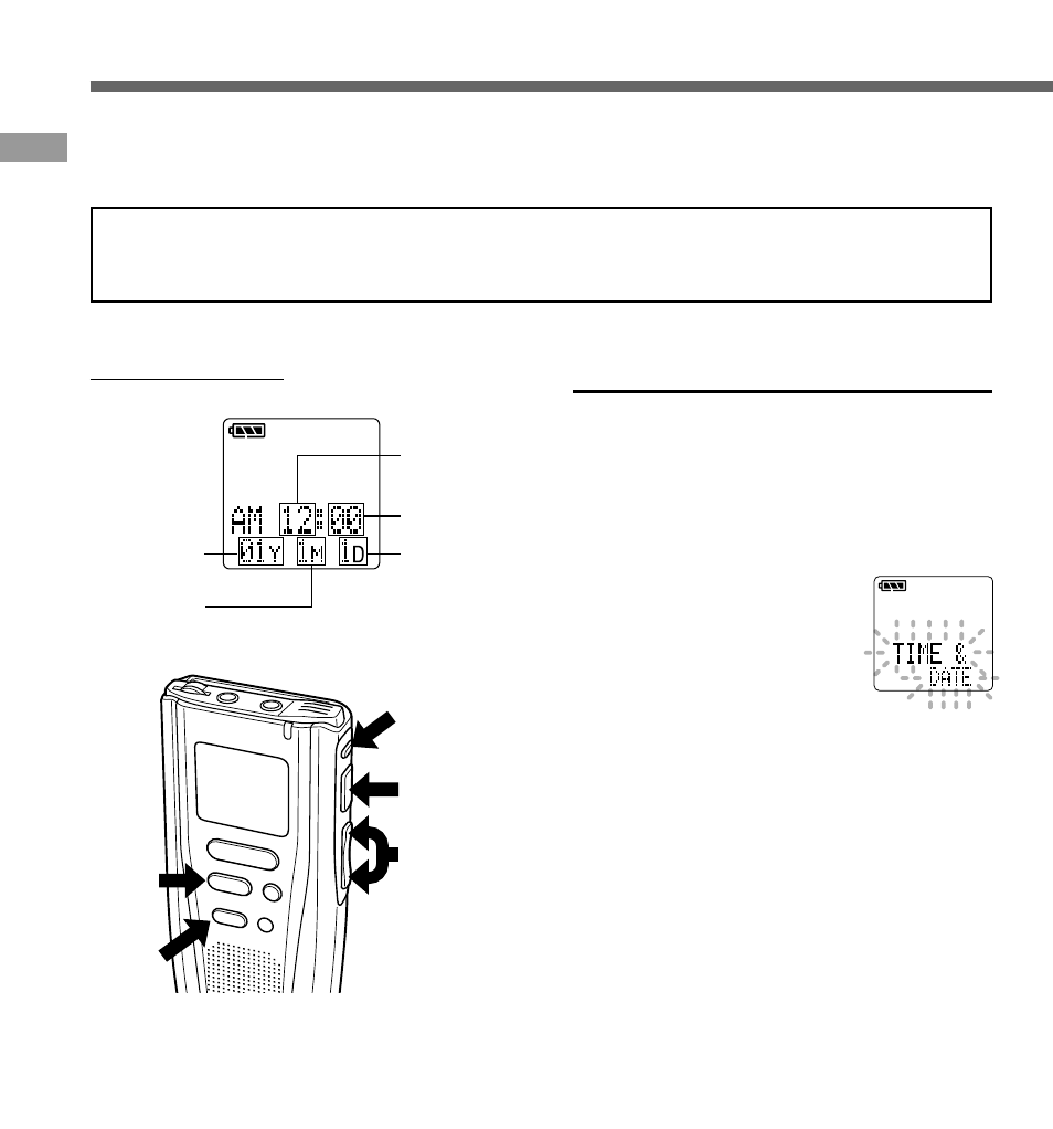 Setting time/date | Olympus DM-1 Digital Voice Recorder User Manual | Page 14 / 64