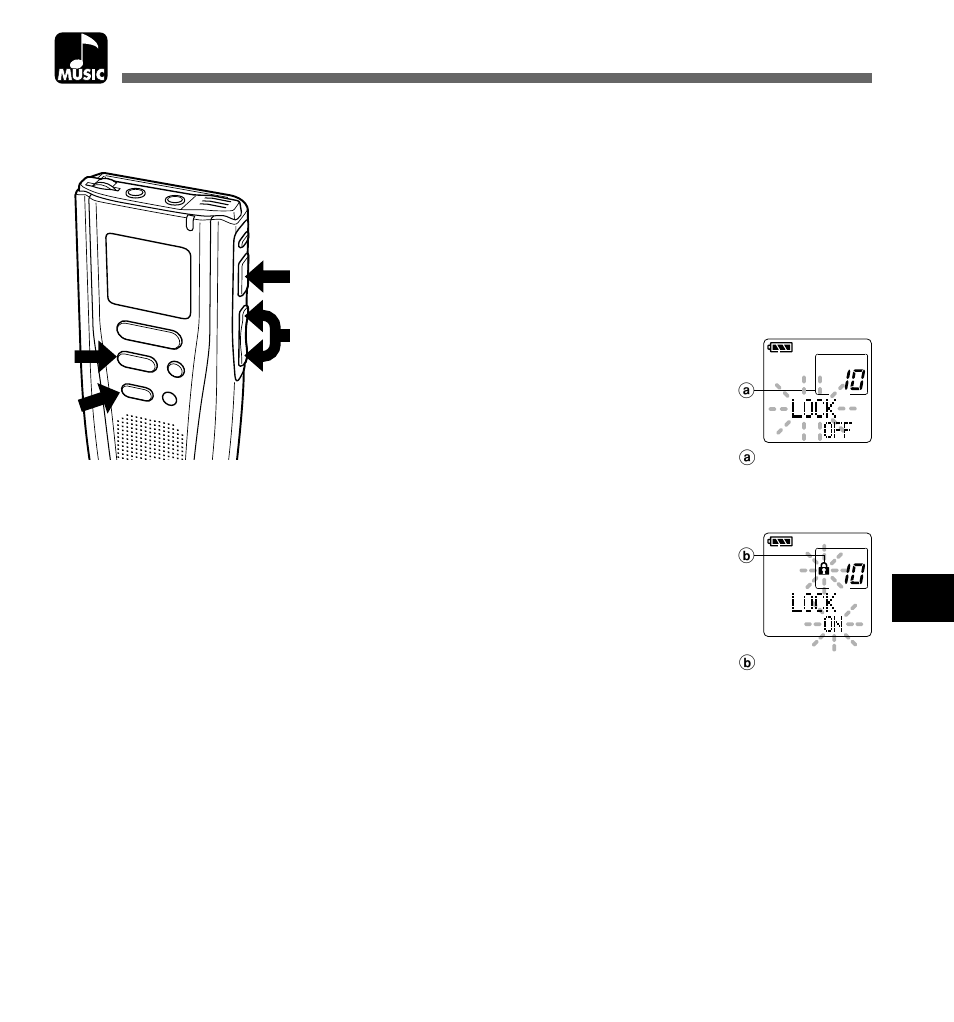 Locking music files, Music | Olympus DM-1 Digital Voice Recorder User Manual | Page 49 / 64