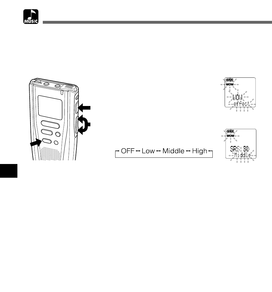 Increasing the wow effect, Music | Olympus DM-1 Digital Voice Recorder User Manual | Page 50 / 64