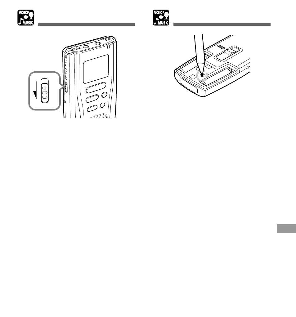 Reset, Hold, Setting the hold switch to the hold position | Olympus DM-1 Digital Voice Recorder User Manual | Page 57 / 64