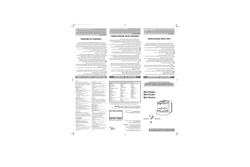 Applica WCH110 User Manual | 2 pages