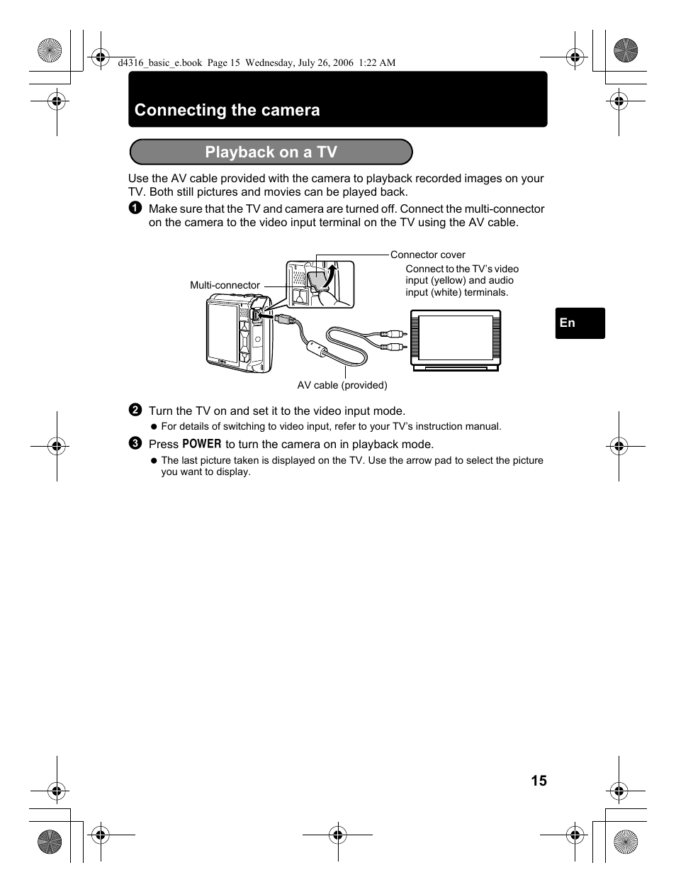 Connecting the camera, Playback on a tv | Olympus STYLUS 730 User Manual | Page 15 / 80