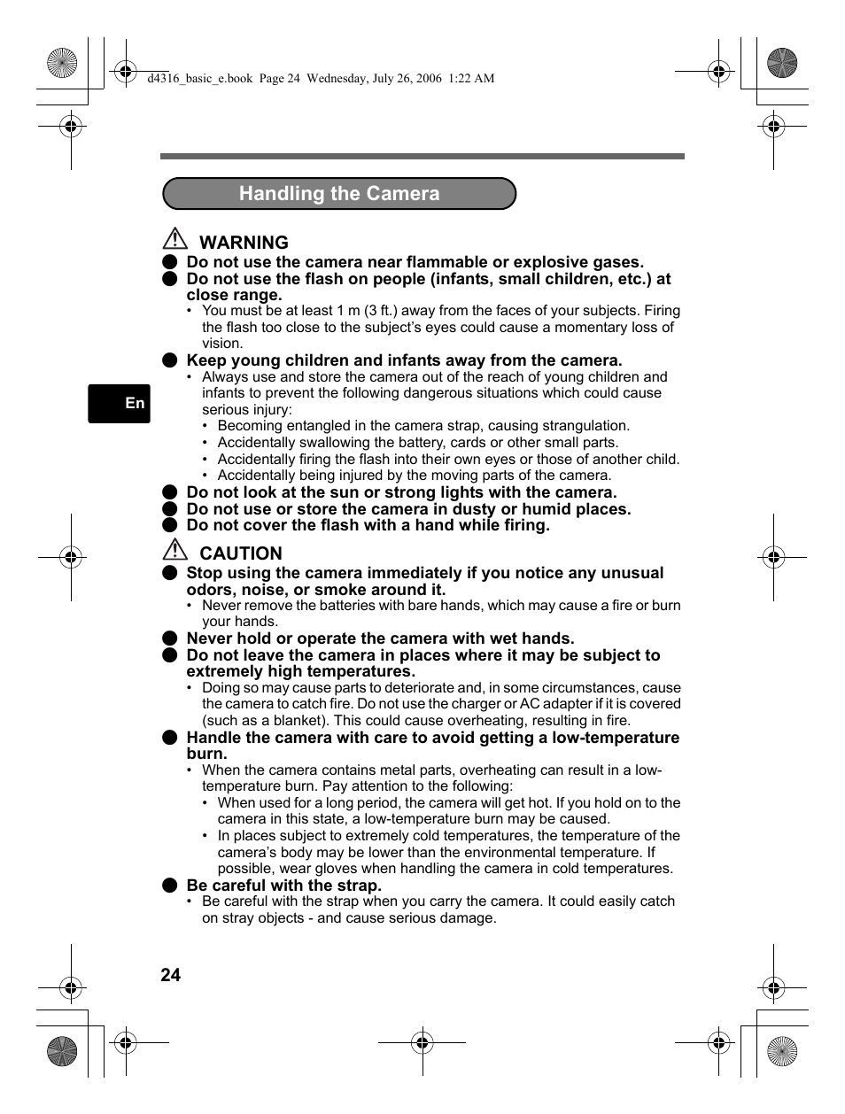 Handling the camera | Olympus STYLUS 730 User Manual | Page 24 / 80