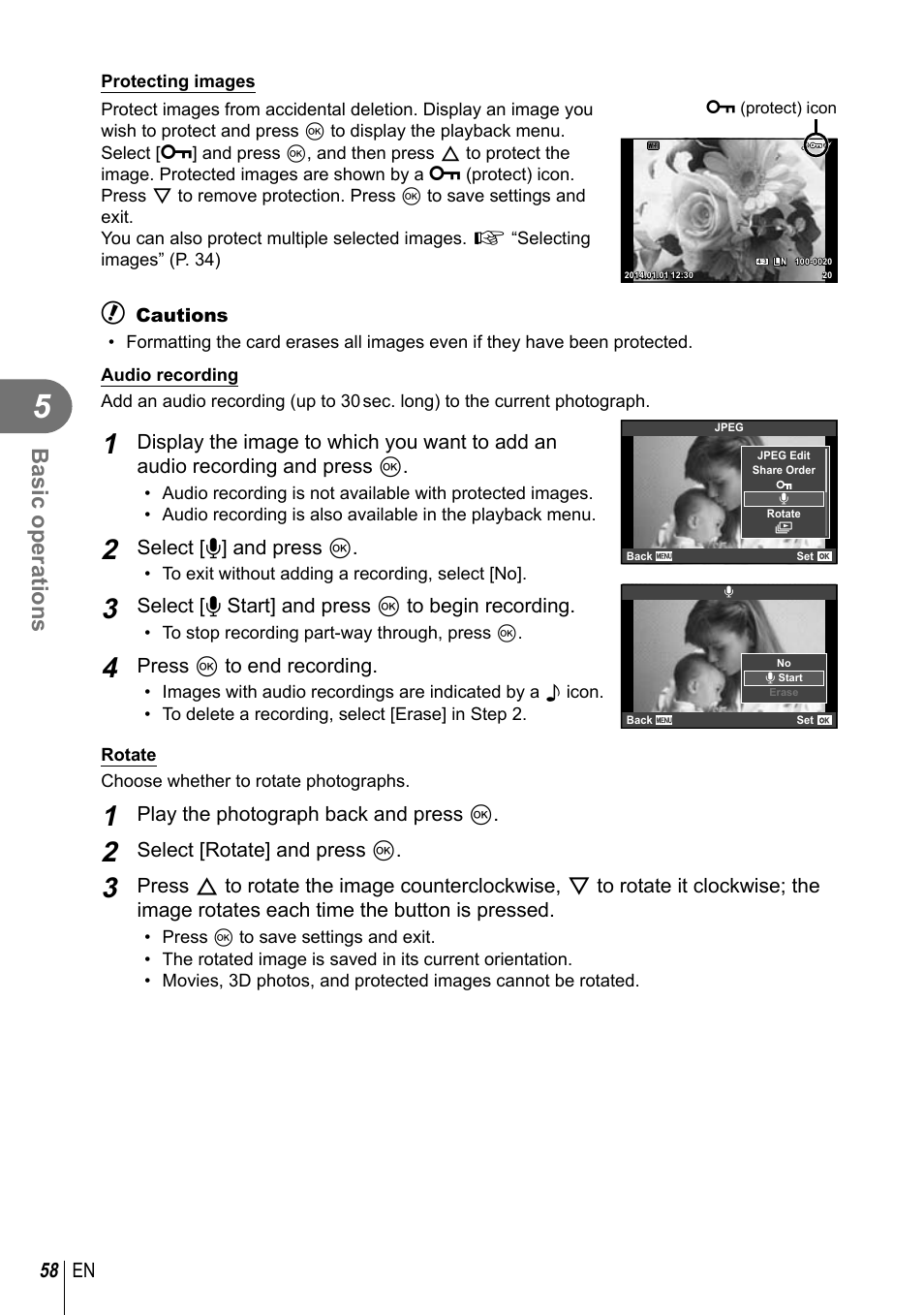 Basic operations | Olympus E-M10 User Manual | Page 58 / 161