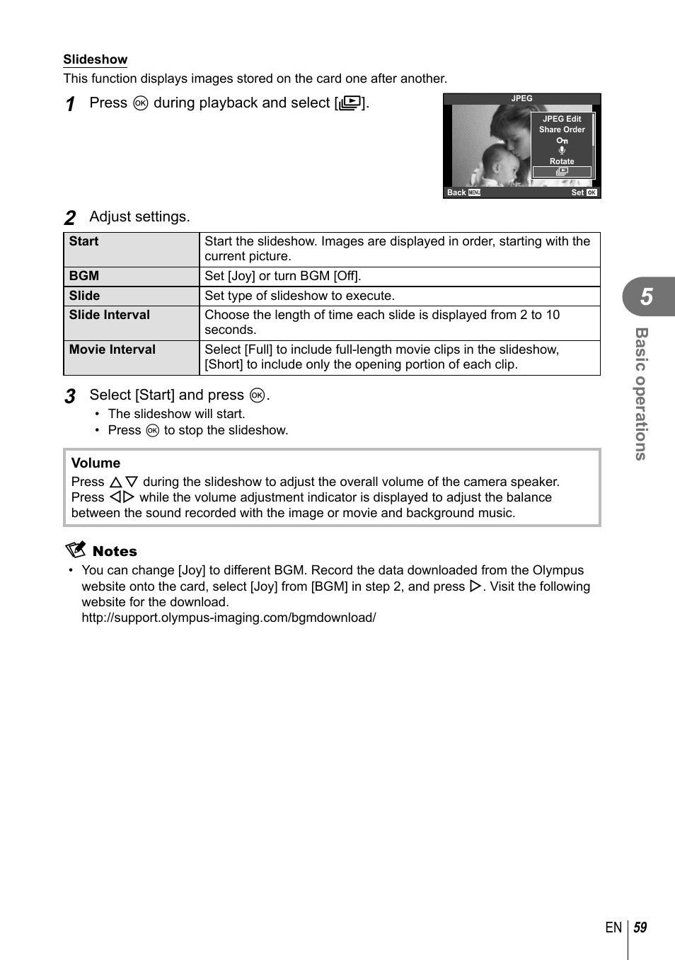 Basic operations | Olympus E-M10 User Manual | Page 59 / 161