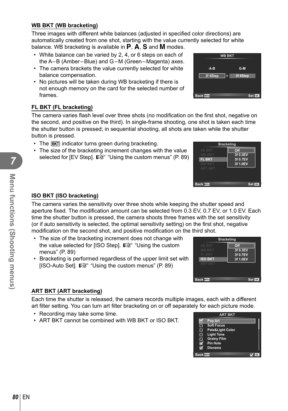 Menu functions (shooting menus), 80 en | Olympus E-M10 User Manual | Page 80 / 161